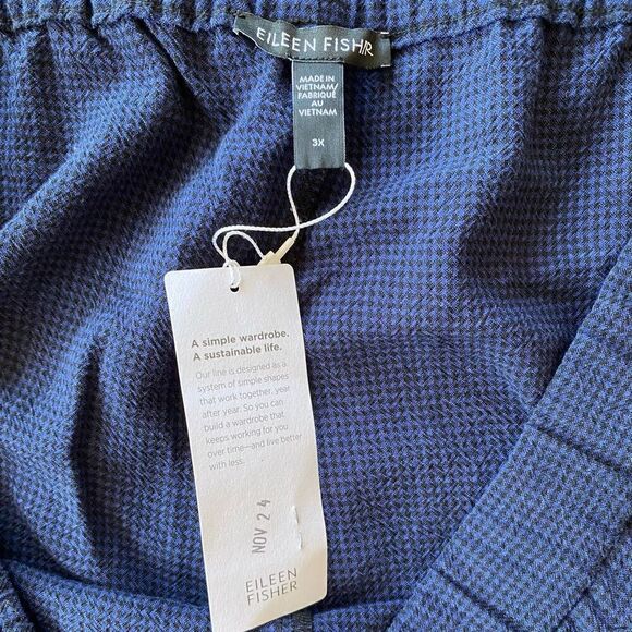 Eileen Fisher Venus Blue Mini Check Crepe Ankle Wide Leg Pant NWT Plus Size 3X - Picture 3 of 5